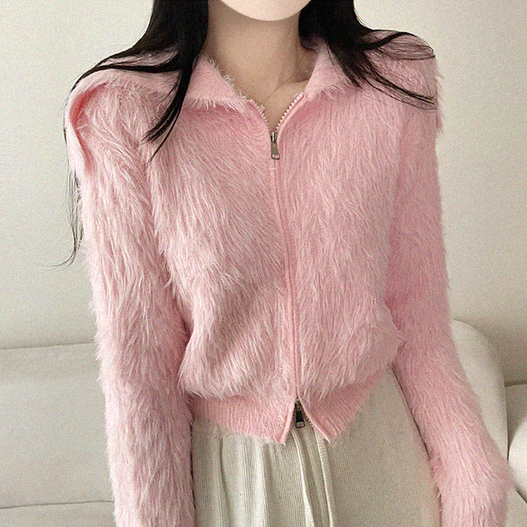 アンゴラセーラージップアップカーディガン PINK