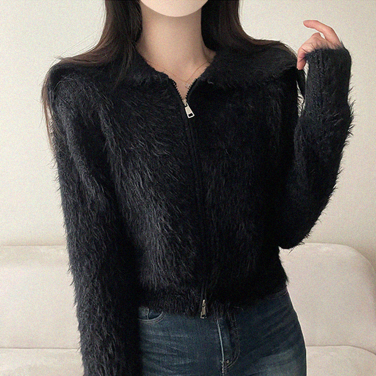 アンゴラセーラージップアップカーディガン BLACK