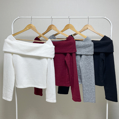 【起毛】リブオフショルダーふんわりニット