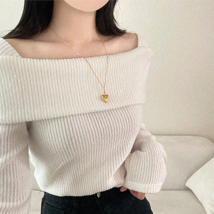 【起毛】リブオフショルダーふんわりニット IVORY