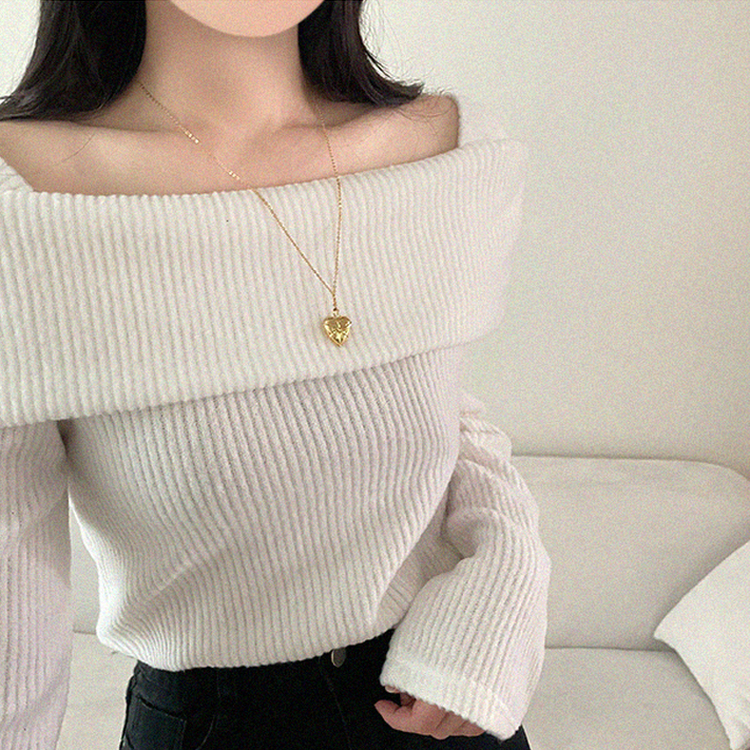 【起毛】リブオフショルダーふんわりニット IVORY