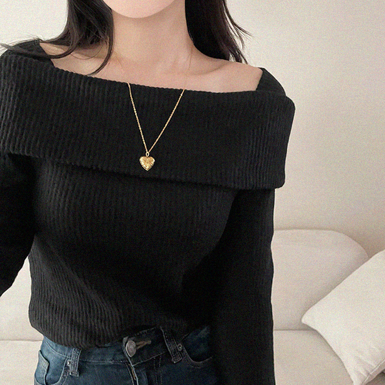 【起毛】リブオフショルダーふんわりニット BLACK