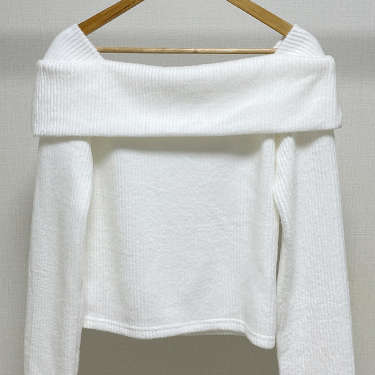【起毛】リブオフショルダーふんわりニット