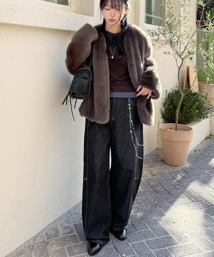 スターキーリングバルーンデニムパンツ BLACK DENIM