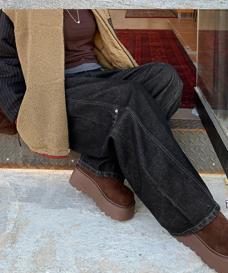 スターキーリングバルーンデニムパンツ BLACK DENIM