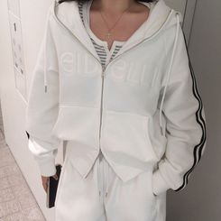 【起毛】クルーラインフードジップアップ WHITE