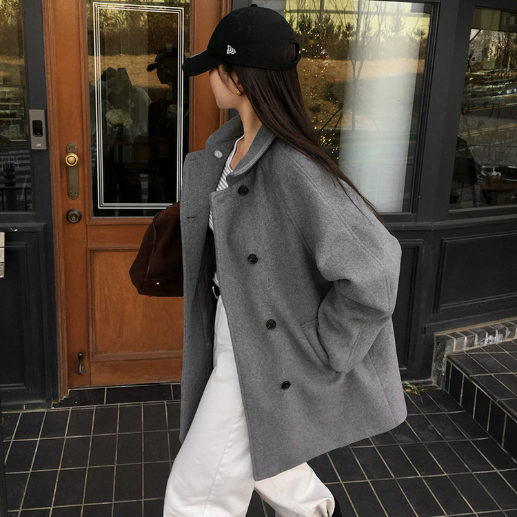 ハイネックミディコート GREY