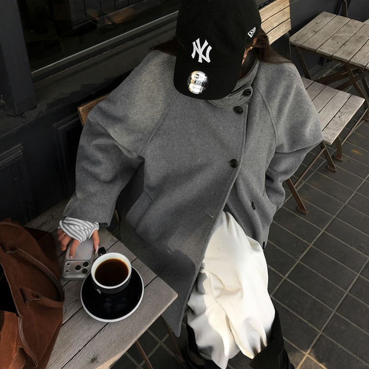 ハイネックミディコート GREY