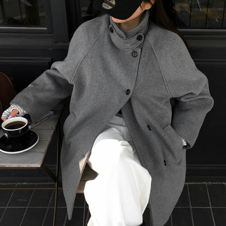 ハイネックミディコート GREY