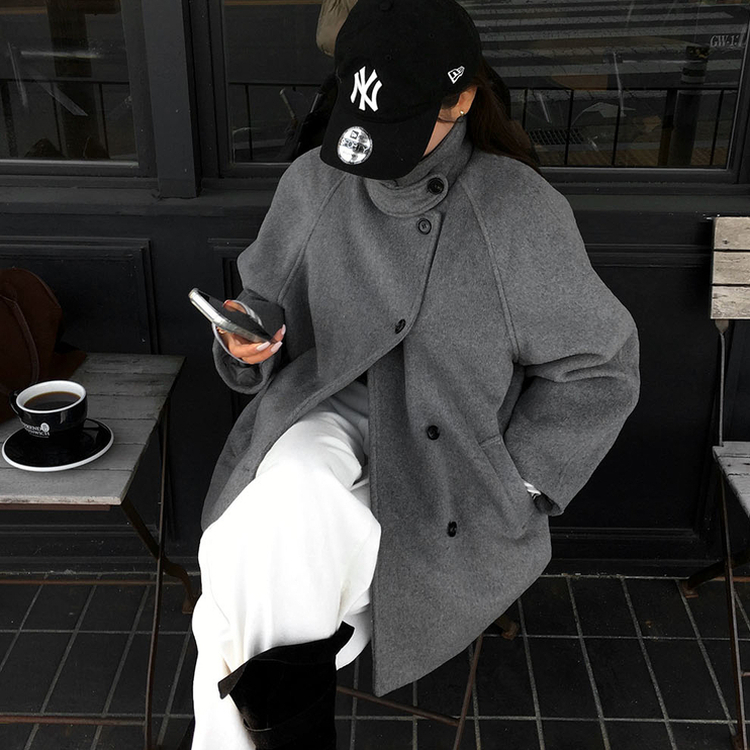 ハイネックミディコート GREY