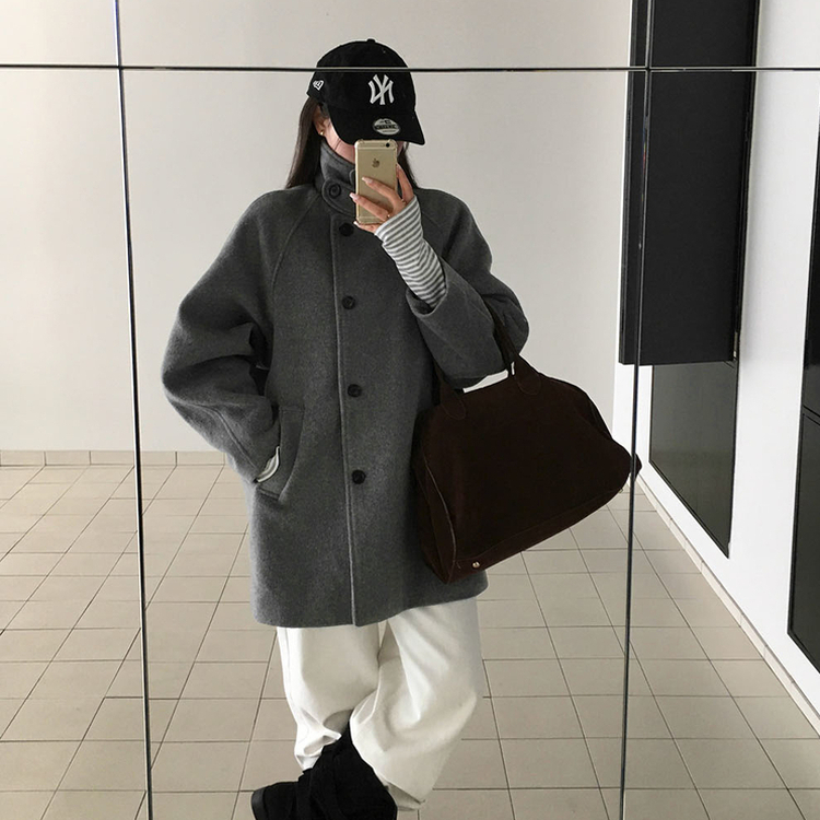 ハイネックミディコート GREY