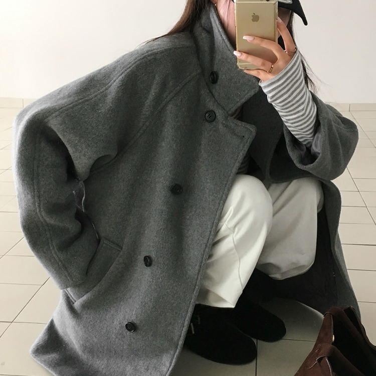 ハイネックミディコート GREY