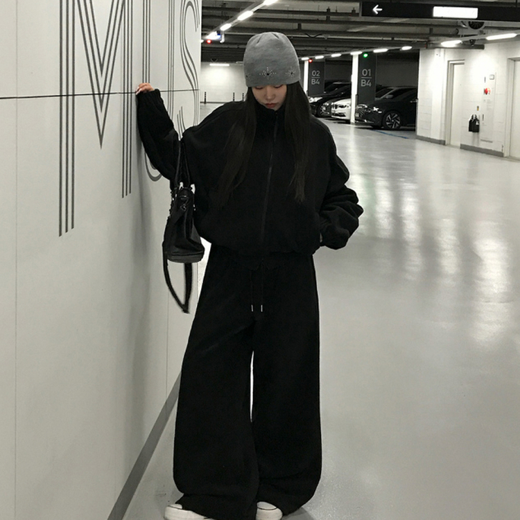 【SET着用可能】ジップアップフリースセット BLACK