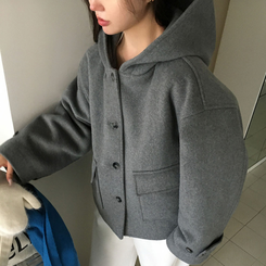 フードウールショートコート GREY
