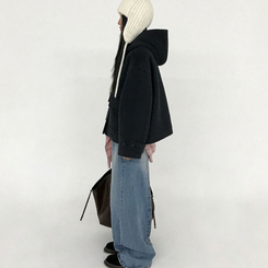 フードウールショートコート CHARCOAL