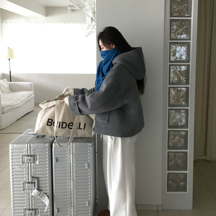 フードウールショートコート GREY