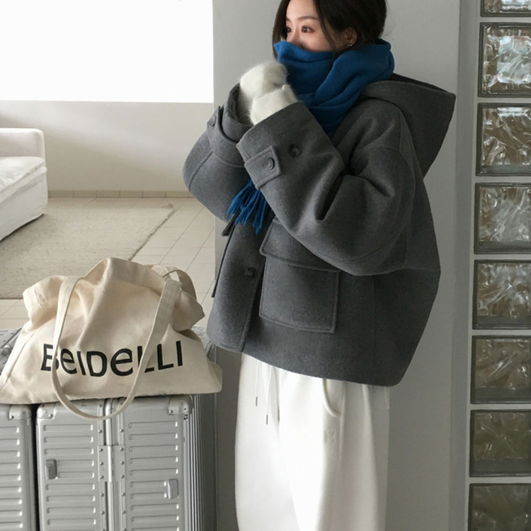 フードウールショートコート GREY