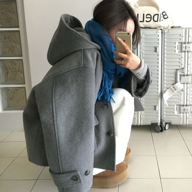 フードウールショートコート GREY