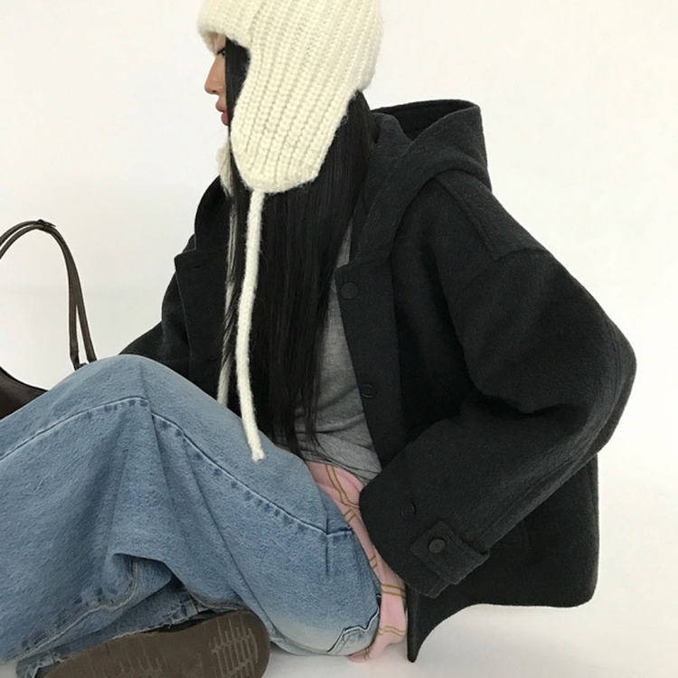 フードウールショートコート CHARCOAL