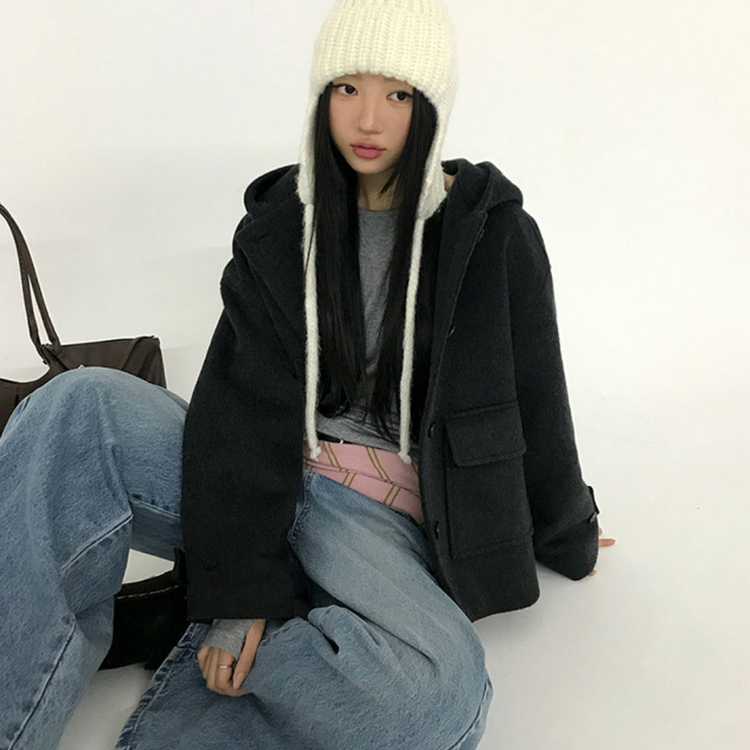 フードウールショートコート CHARCOAL