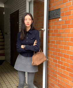 【起毛】コーデュロイスリムシャツ NAVY