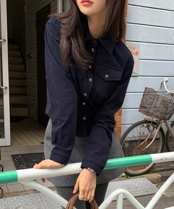【起毛】コーデュロイスリムシャツ NAVY