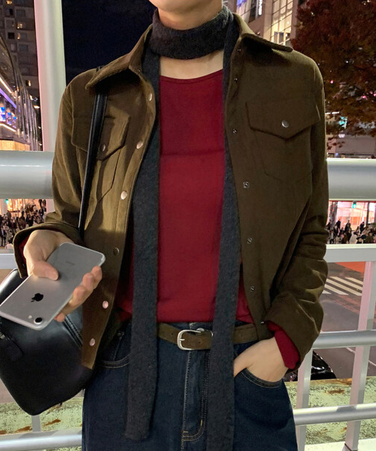 【起毛】コーデュロイスリムシャツ KHAKI BROWN