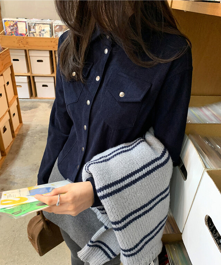 【起毛】コーデュロイスリムシャツ NAVY