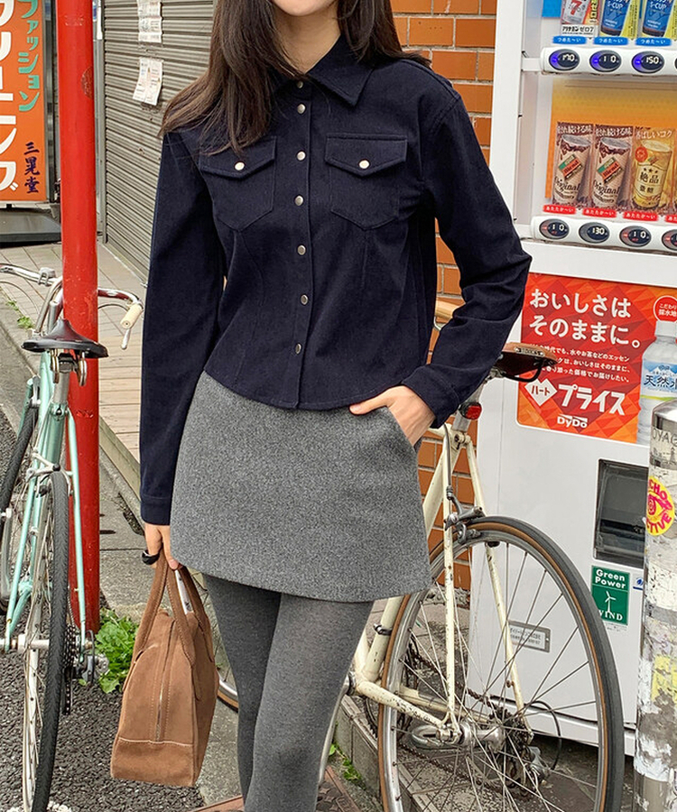 【起毛】コーデュロイスリムシャツ NAVY