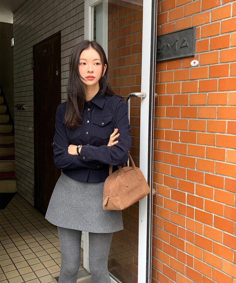 【起毛】コーデュロイスリムシャツ NAVY