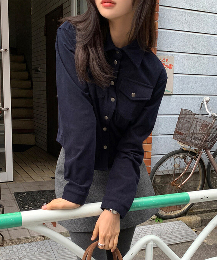 【起毛】コーデュロイスリムシャツ NAVY