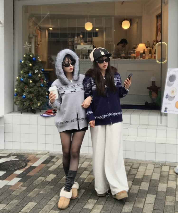 투웨이 퍼 후드 니트 집업