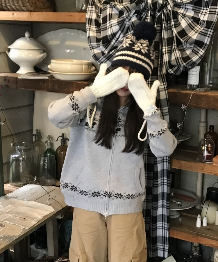 투웨이 퍼 후드 니트 집업