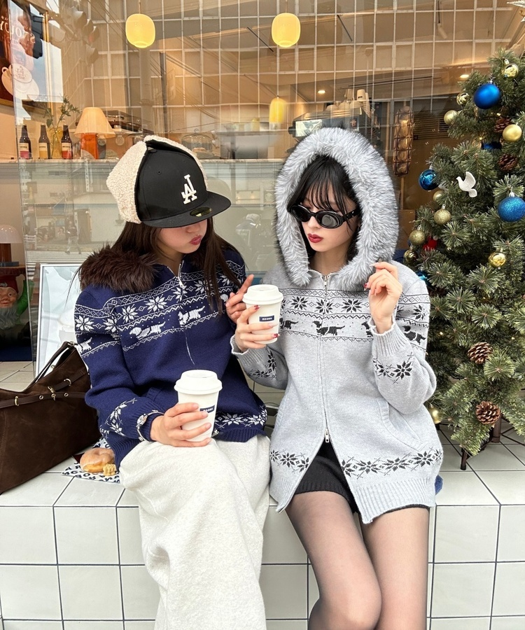 투웨이 퍼 후드 니트 집업