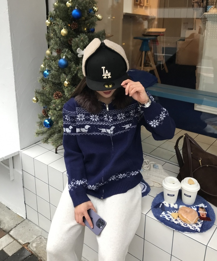 투웨이 퍼 후드 니트 집업