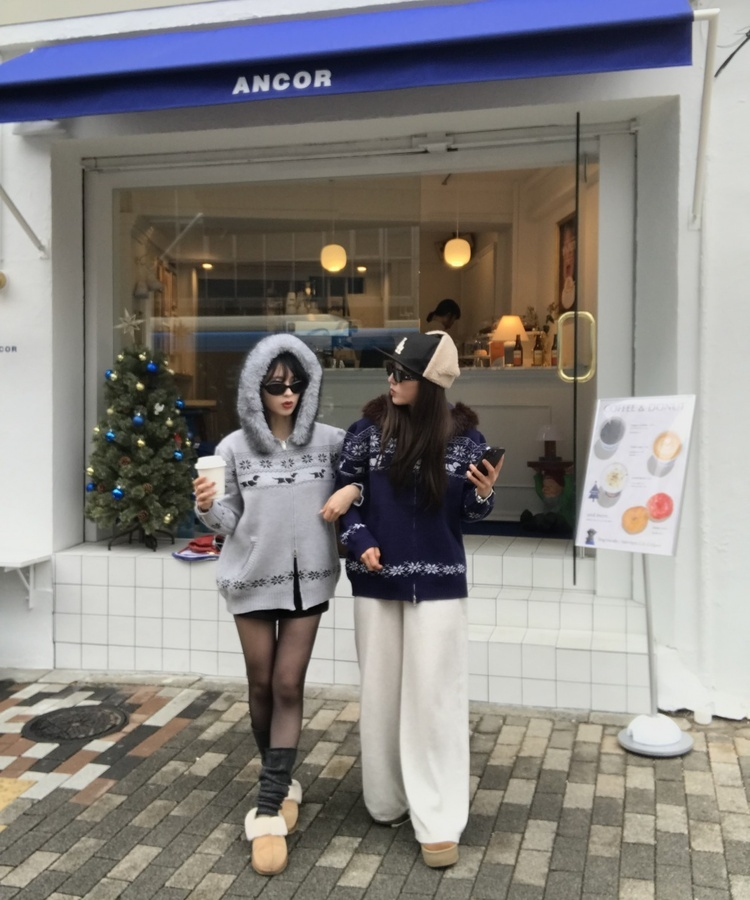 투웨이 퍼 후드 니트 집업