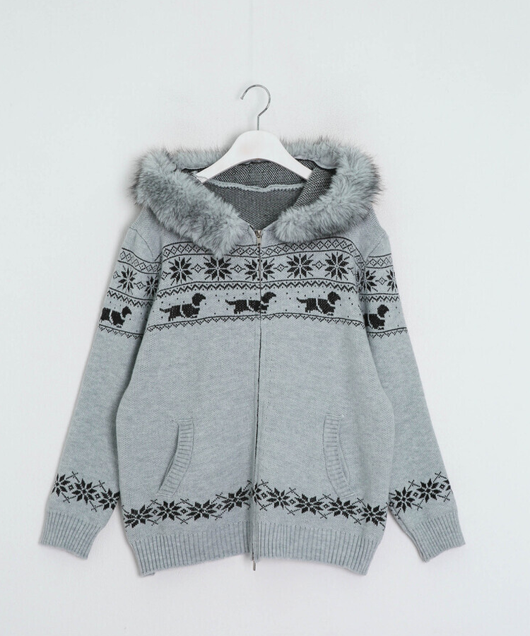 투웨이 퍼 후드 니트 집업