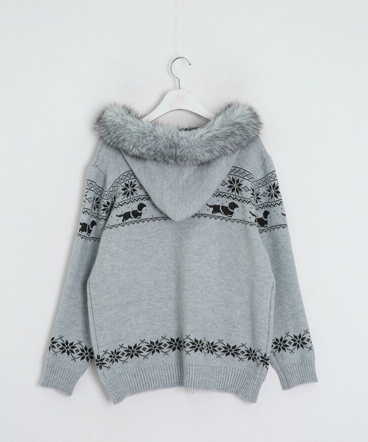 투웨이 퍼 후드 니트 집업