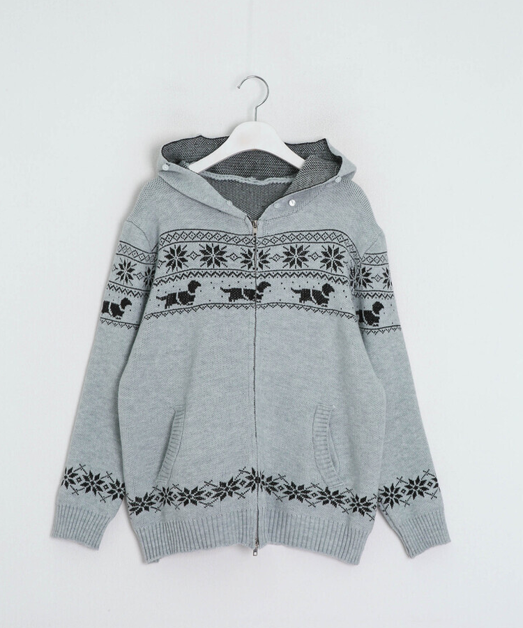 투웨이 퍼 후드 니트 집업