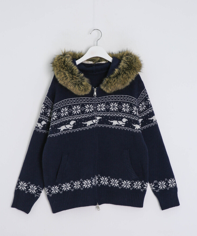 투웨이 퍼 후드 니트 집업