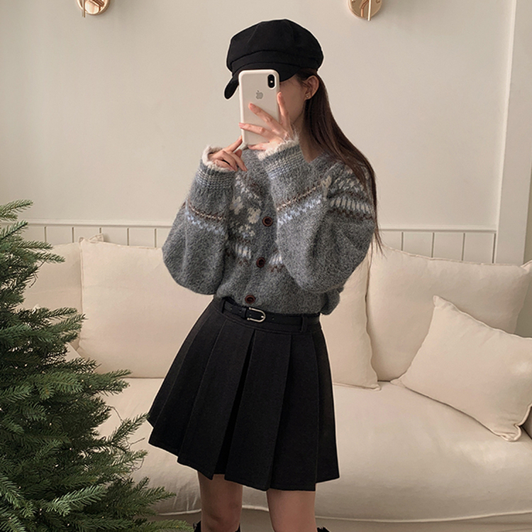 포른 벨트 플리츠 치마 그레이