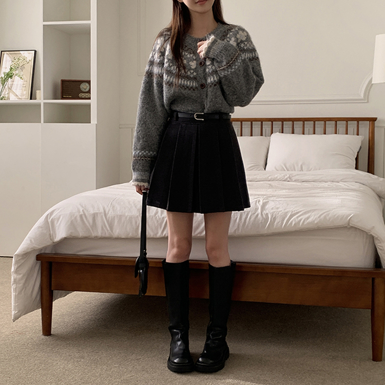 포른 벨트 플리츠 치마 그레이