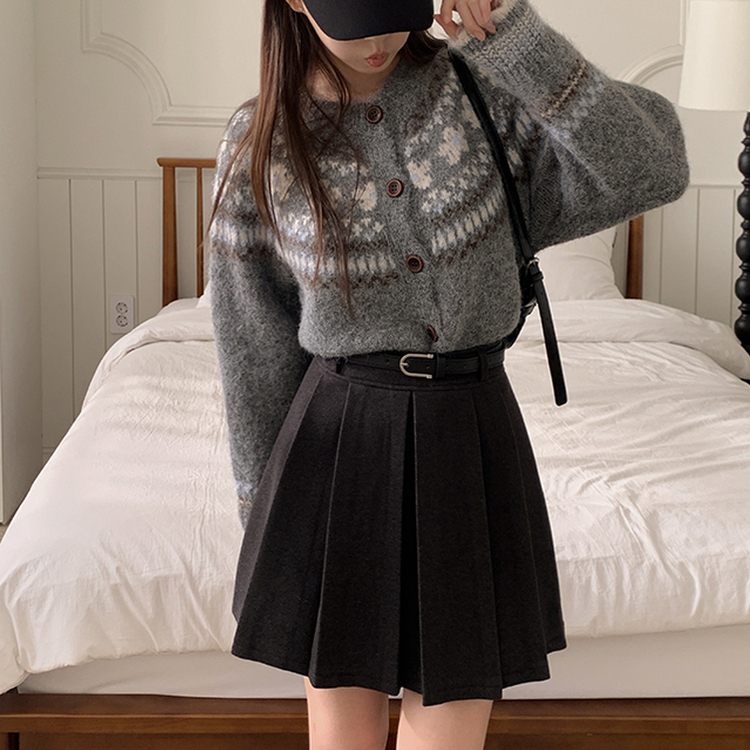 포른 벨트 플리츠 치마 그레이