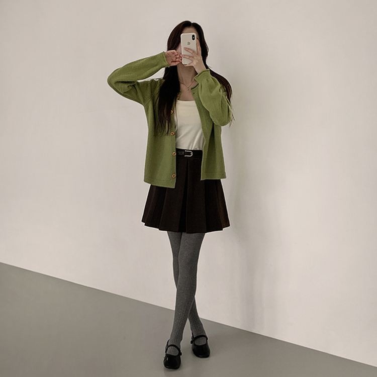 포른 벨트 플리츠 치마 브라운