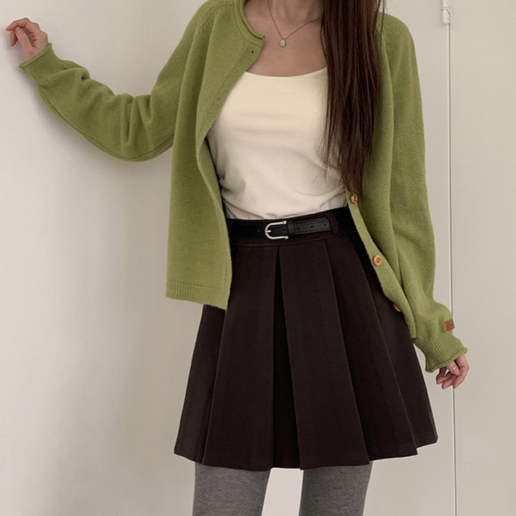 포른 벨트 플리츠 치마 브라운