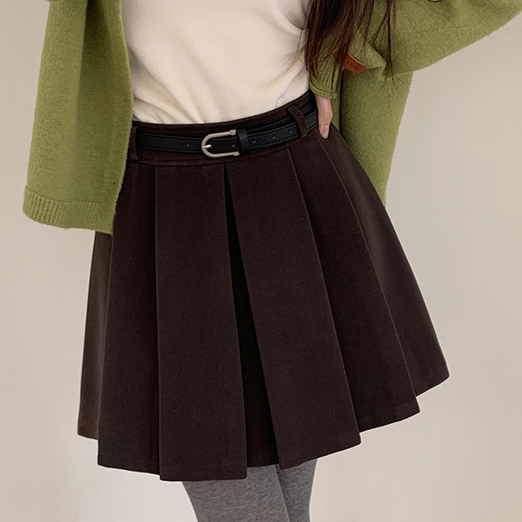 포른 벨트 플리츠 치마 브라운