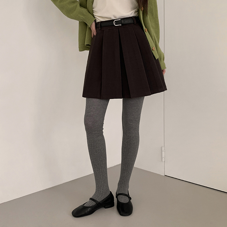 포른 벨트 플리츠 치마 브라운