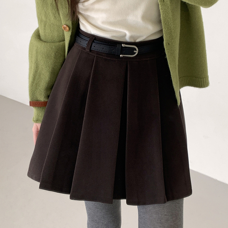 포른 벨트 플리츠 치마 브라운