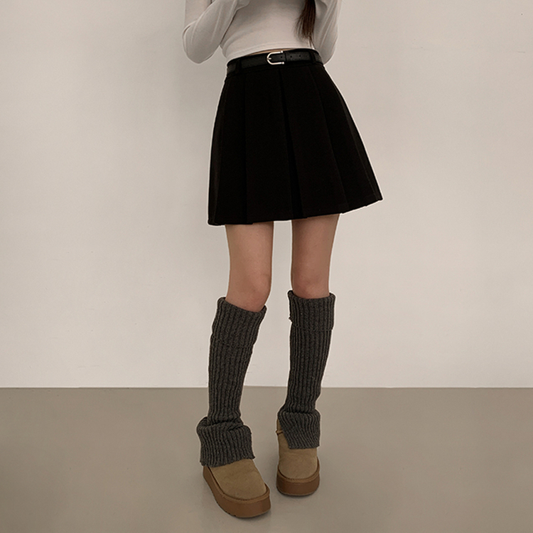 포른 벨트 플리츠 치마 블랙