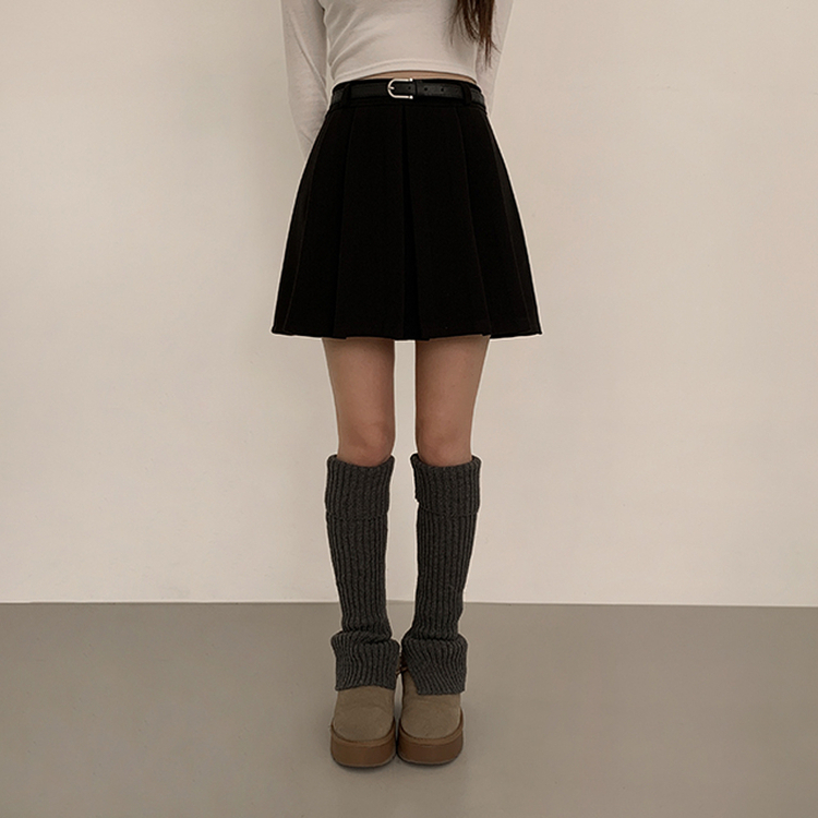 포른 벨트 플리츠 치마 블랙